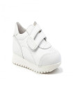Made in Spain EU23-EU35 School Sports shoes reinforced PVC Toe Napa Leather Single Strap velcro sneakers Non Slip Rubber White 